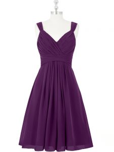 Stunning Purple Zipper Dress for Prom Ruching Sleeveless Mini Length