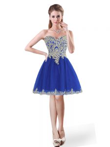 Royal Blue Sleeveless Beading and Appliques Mini Length Prom Dress