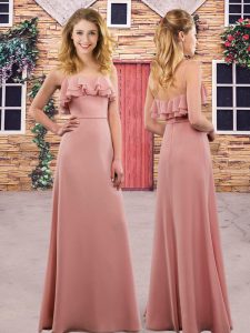 Pink Zipper Damas Dress Ruffled Layers Sleeveless Floor Length