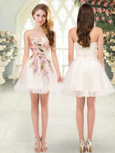 Super Champagne Lace Up Sweetheart Beading and Appliques Prom Gown Tulle Sleeveless