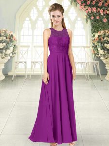 Fantastic Purple Backless Prom Evening Gown Lace Sleeveless Floor Length