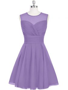 Cheap Purple Chiffon Zipper Evening Dress Sleeveless Mini Length Ruching