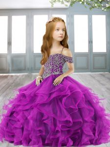 Off The Shoulder Cap Sleeves Lace Up Little Girls Pageant Dress Purple