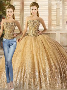 Sleeveless Sweep Train Lace Up Beading and Appliques Quince Ball Gowns