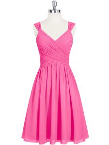Pink A-line Chiffon Straps Sleeveless Ruching Mini Length Zipper Prom Dresses