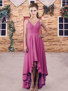 Spectacular Straps Sleeveless Backless Dama Dress for Quinceanera Pink Chiffon