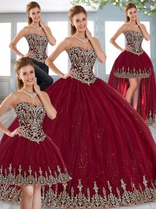 Romantic Wine Red Vestidos de Quinceanera Military Ball and Sweet 16 and Quinceanera with Beading and Appliques Sweethea