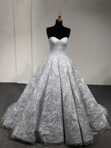 Attractive Silver Lace Up Quinceanera Gowns Sequins Sleeveless Floor Length