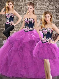 Noble Purple Sleeveless Beading and Embroidery Floor Length Quinceanera Gown