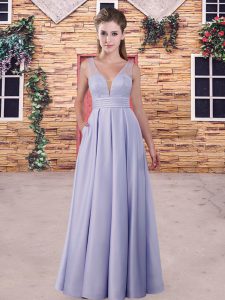 Lavender Backless V-neck Beading Bridesmaid Dresses Elastic Woven Satin Sleeveless