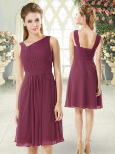 Chic Burgundy Prom and Party with Ruching Asymmetric Sleeveless Zipper