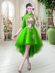 Flirting Green Half Sleeves Tulle Zipper Prom Gown for Prom and Party
