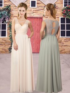 Amazing Champagne Backless Bridesmaid Gown Lace Sleeveless Floor Length
