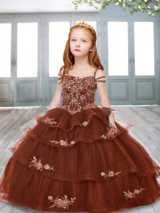Rust Red Sleeveless Appliques Floor Length Pageant Dress for Teens