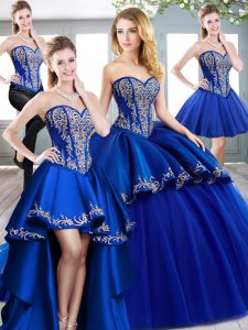 Royal Blue Tulle Lace Up Sweetheart Sleeveless Sweet 16 Dresses Sweep Train Beading and Embroidery