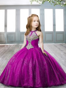 Classical Purple Sleeveless Organza Lace Up Little Girl Pageant Dress for Party and Wedding Party