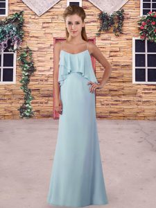 Blue Empire Spaghetti Straps Sleeveless Chiffon Floor Length Zipper Ruching Wedding Party Dress