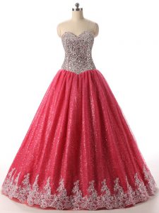 Stunning Sweetheart Sleeveless Sequined Sweet 16 Dress Beading and Appliques Lace Up