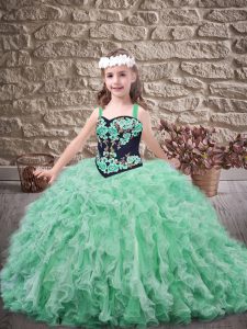 Apple Green Sleeveless Organza Lace Up Pageant Gowns For Girls for Party and Wedding Party
