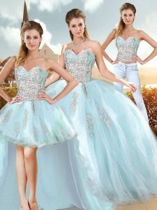 Sweetheart Sleeveless Organza Vestidos de Quinceanera Beading and Appliques Lace Up