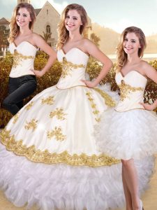 White Lace Up Sweetheart Appliques and Ruffled Layers 15 Quinceanera Dress Organza Sleeveless