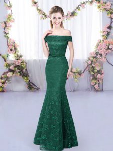 Dark Green Off The Shoulder Neckline Lace Bridesmaid Dresses Sleeveless Lace Up