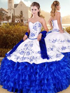 Modern Royal Blue Organza Lace Up Quinceanera Gowns Sleeveless Floor Length Embroidery