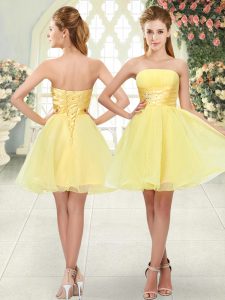 Flirting Mini Length Yellow Evening Dress Organza Sleeveless Beading