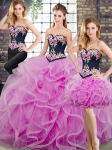 Sweep Train Ball Gowns Quinceanera Gowns Lilac Sweetheart Tulle Sleeveless Lace Up