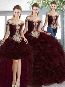 New Style Ball Gowns Sleeveless Burgundy Quinceanera Dress Court Train Lace Up