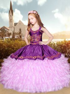 Glorious Organza Sleeveless Floor Length Little Girls Pageant Dress and Embroidery