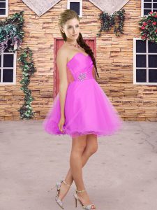 Mini Length Lace Up Quinceanera Dama Dress Pink and Lilac for Prom and Party with Beading and Lace