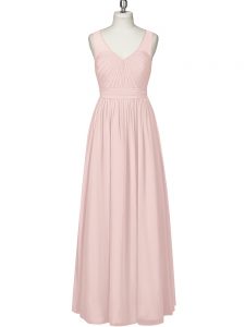 Captivating Pink Sleeveless Ruching Floor Length Prom Dress
