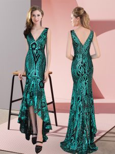 Traditional Green Sleeveless Sequined Zipper Prom Party Dress for Prom and Party