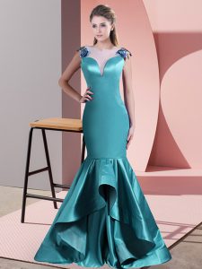Gorgeous Teal Scoop Neckline Beading and Lace Dress for Prom Sleeveless Zipper