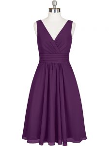 Dazzling Purple Chiffon Zipper Dress for Prom Sleeveless Knee Length Pleated