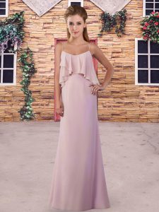 Captivating Pink Zipper Wedding Guest Dresses Ruching Sleeveless Floor Length