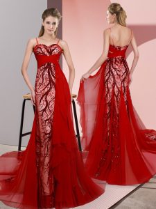 Red Sleeveless Beading and Lace Lace Up Prom Party Dress
