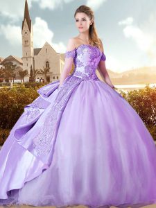 Lavender Quinceanera Dress Military Ball and Sweet 16 and Quinceanera with Beading and Appliques Off The Shoulder Sleeve