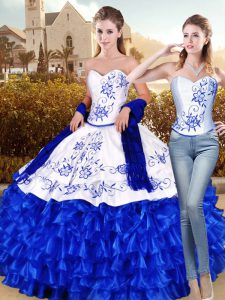 Shining Floor Length Ball Gowns Sleeveless Royal Blue 15 Quinceanera Dress Lace Up