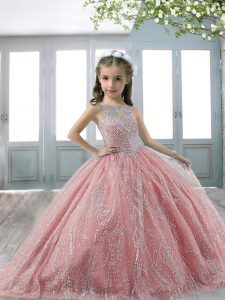 Gorgeous Watermelon Red Ball Gowns Scoop Sleeveless Beading Floor Length Lace Up Girls Pageant Dresses