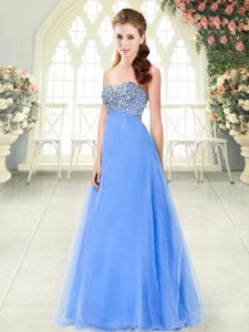 Blue Sweetheart Lace Up Beading Prom Dresses Sleeveless