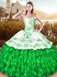 Fantastic Sleeveless Organza Floor Length Lace Up 15 Quinceanera Dress in Green with Embroidery and Ruffled Layers