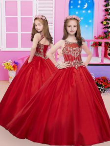 Latest Red Sleeveless Beading Lace Up Girls Pageant Dresses