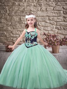 Custom Made Tulle Sleeveless With Train Pageant Gowns For Girls and Beading and Embroidery
