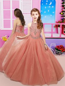 Great Sleeveless Lace Up Floor Length Beading Winning Pageant Gowns