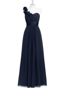 Black A-line Hand Made Flower Evening Dress Zipper Chiffon Sleeveless Floor Length