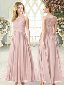 Lovely Scoop Sleeveless Zipper Prom Evening Gown Pink Chiffon