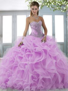 Sweep Train Ball Gowns Quince Ball Gowns Lavender Sweetheart Organza Sleeveless Lace Up
