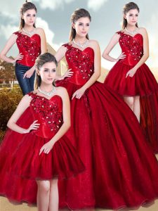 Hot Selling Red Sweet 16 Dresses Military Ball and Sweet 16 and Quinceanera with Appliques Sweetheart Sleeveless Lace Up